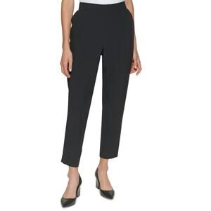 CALVIN KLEIN Mid Rise Slim Fit Dress Pants Flat Front Elastic Waist Black Size 6